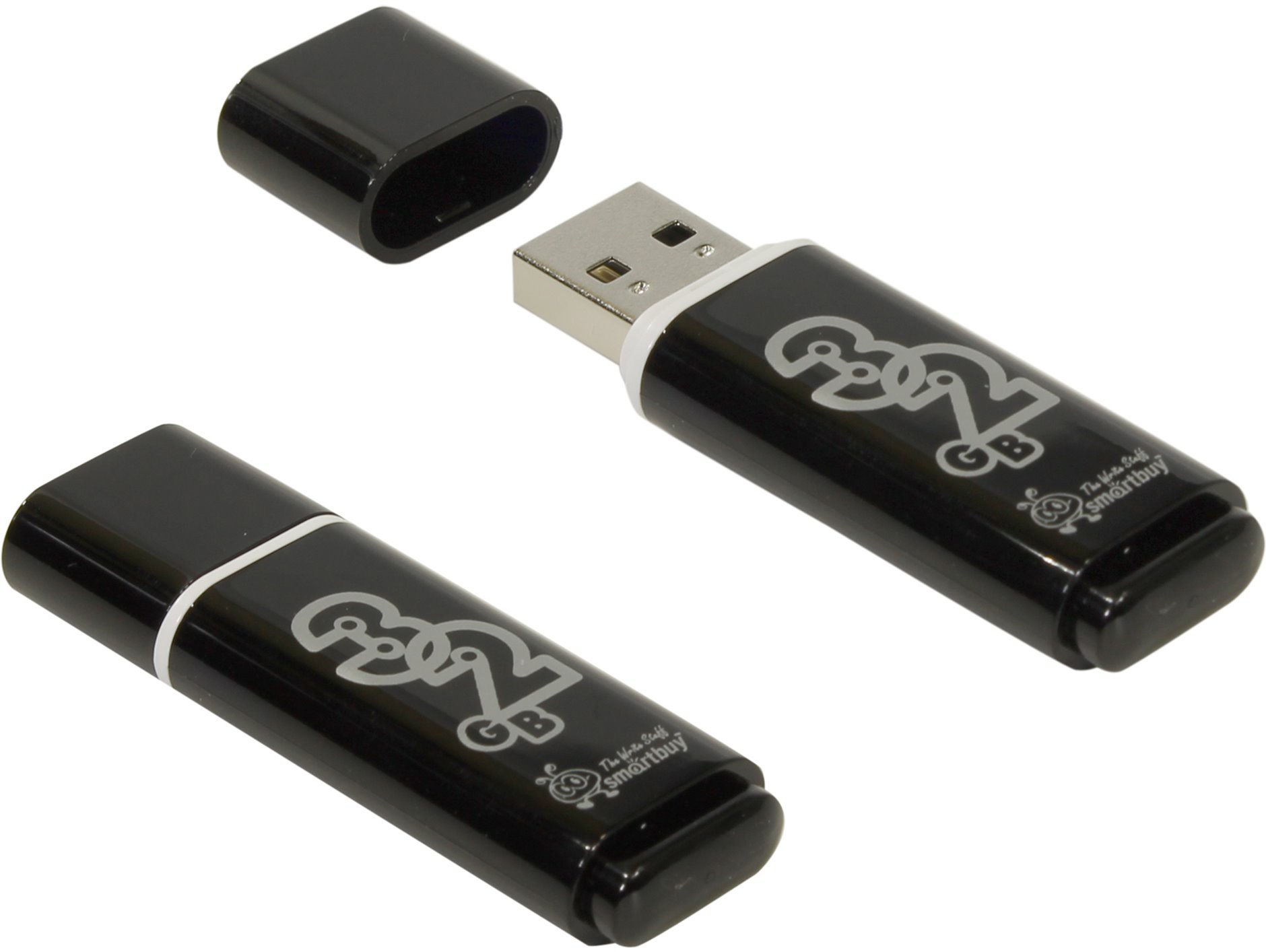USB flash disk 32Gb Smart Buy Glossy 32GB (SB32GBGS-K) Black (с колпачком, пластик, USB 2.0)