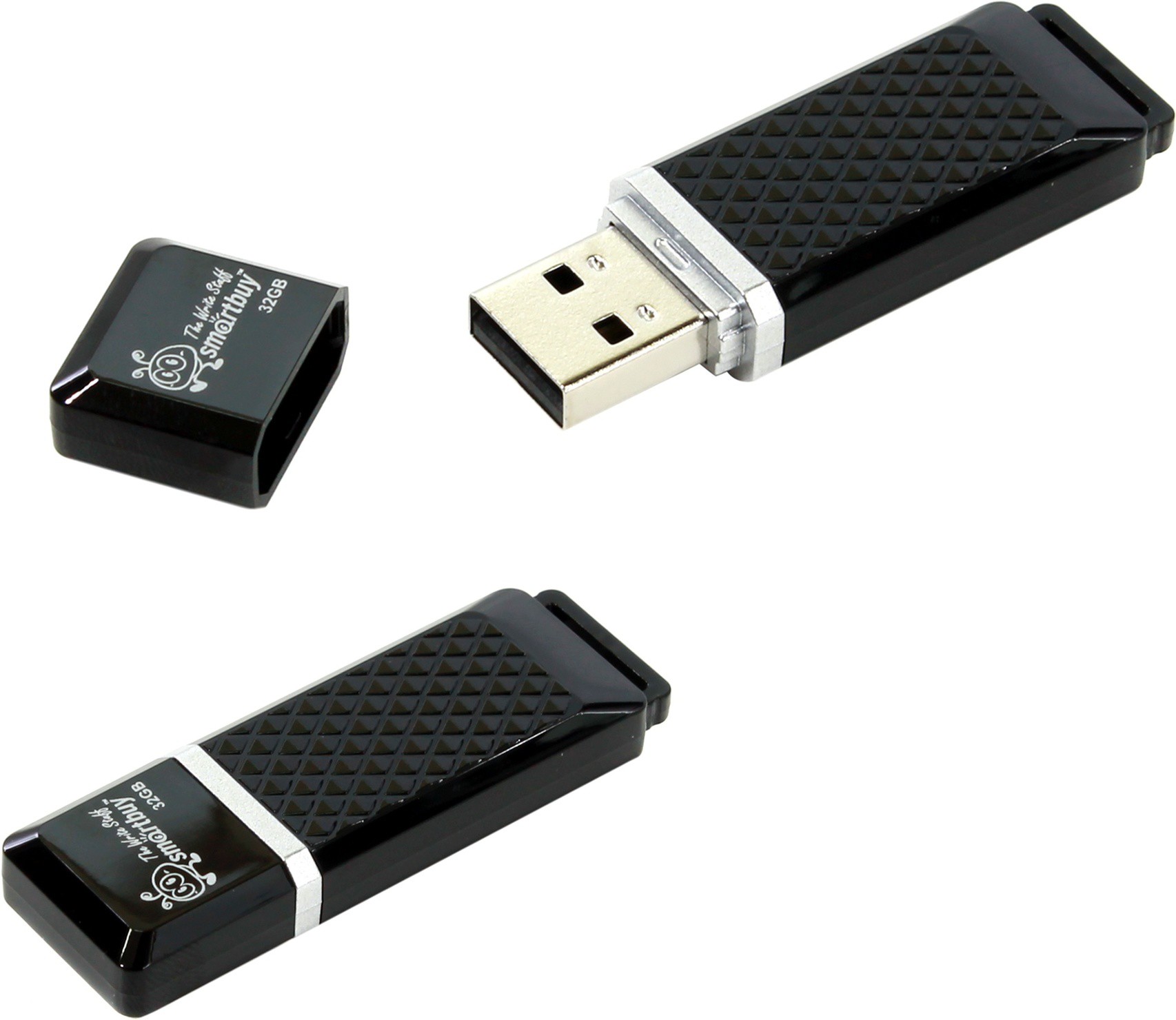 USB flash disk 32Gb Smart Buy Quartz 32GB (SB32GBQZ-K) Black (с колпачком, пластик, USB 2.0)