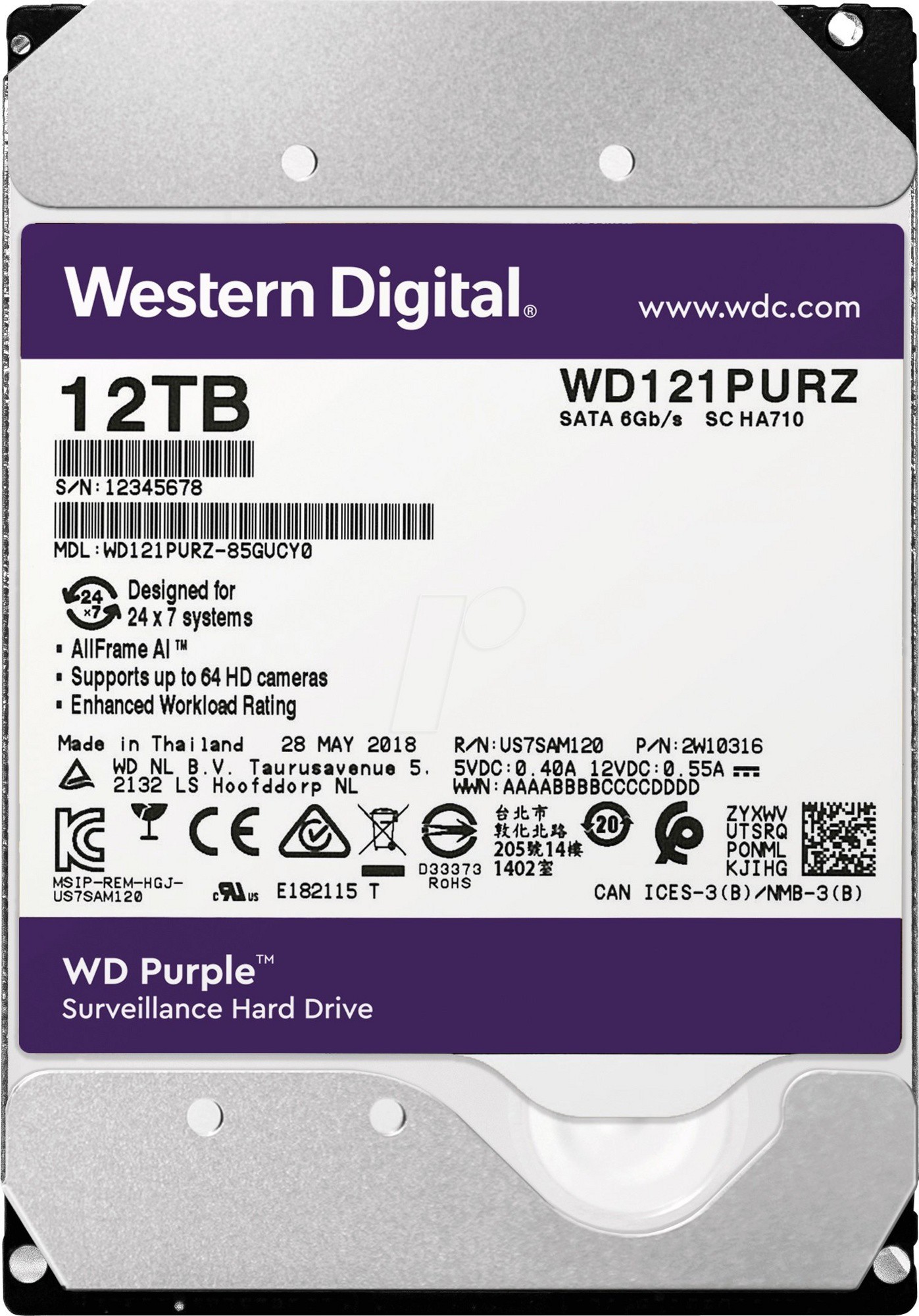 Жесткий диск 12Tb Western Digital Purple (WD121PURZ) (3.5