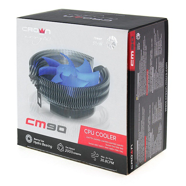 Вентилятор Crown Micro CM-90 (2000 об/мин, 36.8 CFM, 20 дБ, 3 pin, TDP 95W) (Socket All)