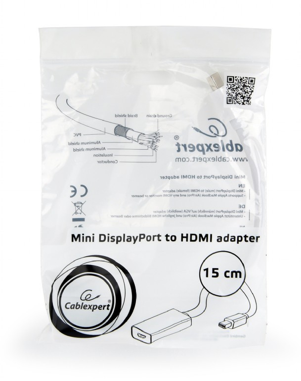 Переходник Cablexpert A-mDPM-HDMIF-02-W White (miniDP(вилка) -> HDMI(розетка))