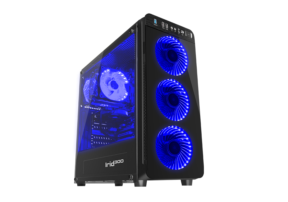 Корпус Genesis IRID 300 (NPC-1132) Black (Miditower, ATX, USB3, 4xFan, w/o PSU, Window, Blue LED)