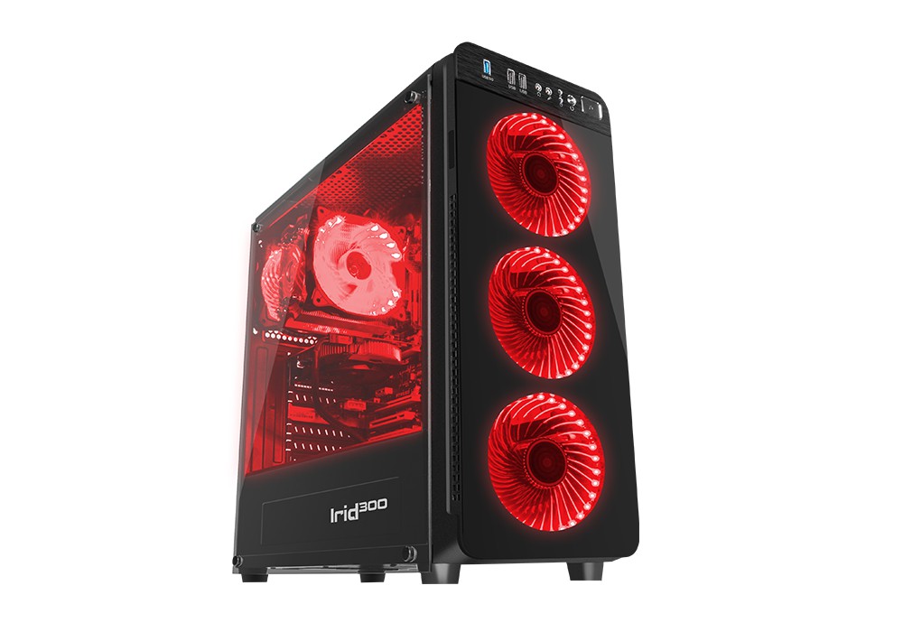 Корпус Genesis IRID 300 (NPC-1131) Black (Miditower, ATX, USB3, 4xFan, w/o PSU, Window, Red LED)