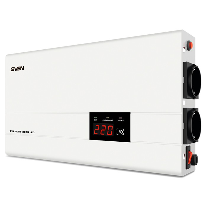 Стабилизатор напряжения 2000VA SVEN AVR SLIM-2000 LCD (2000VA/1200Вт, 2 евророзетки)