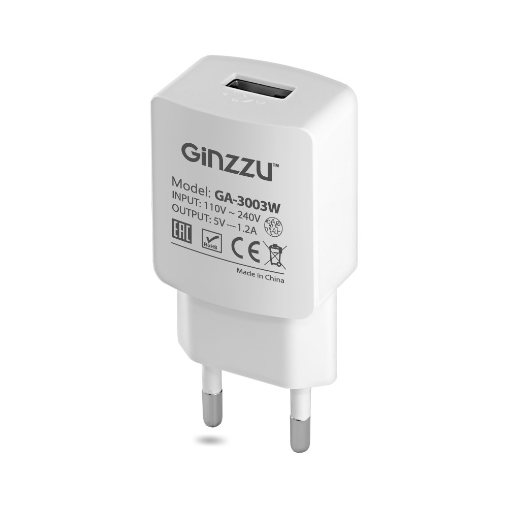 Зарядное устройство GINZZU GA-3003W Белый 5В/1200mA, USB, для мобильных устройств