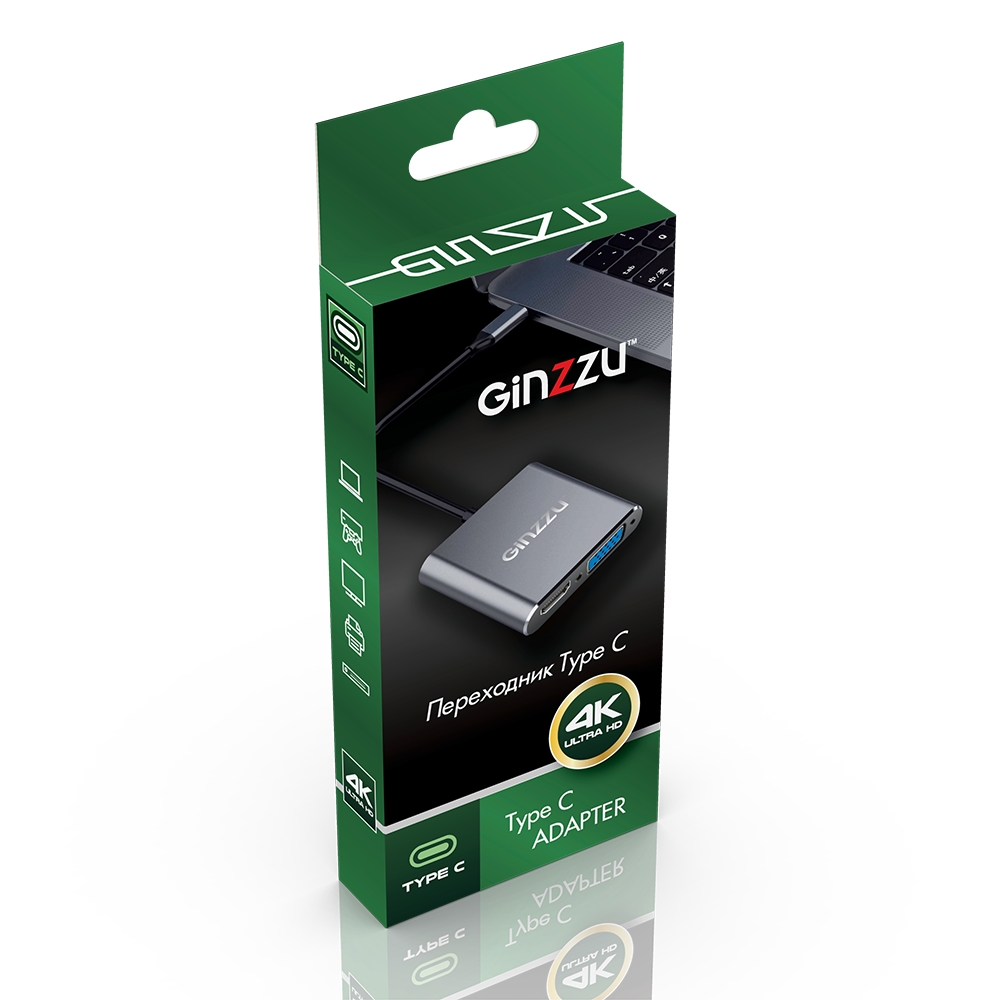 Переходник GINZZU GC-877HVC (USB Type-C 3.1 -> HDMI+D-SUB(VGA)+Audio+USB3.0)