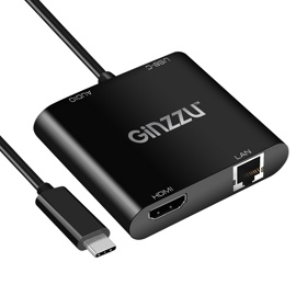 Переходник GINZZU GC-878HVC (Type-C -> HDMI/RJ45(GLan)/Audio/Type-C (PD))