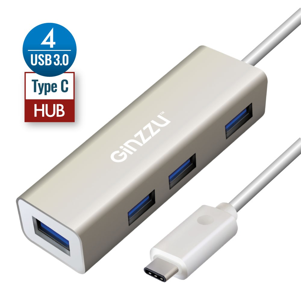 Разветвитель USB GINZZU GR-518UB (4х USB3.0, 20см кабель, метал.корпус)