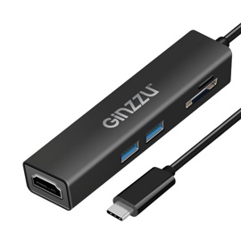 Разветвитель USB GINZZU GR-567UB (Type C to HDMI+2xUSB3.0+SDxx/microSDxx)