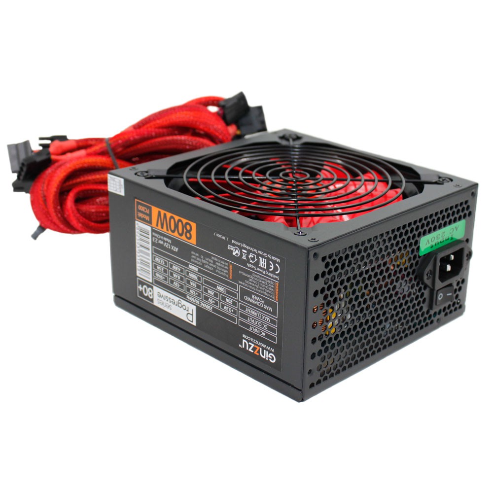 Блок питания 800W GINZZU PC800 ATX 2.3 140mm(red) (OVP/UVP/OPP/SCP/SIP) 80+ (КПД>80%) APFC