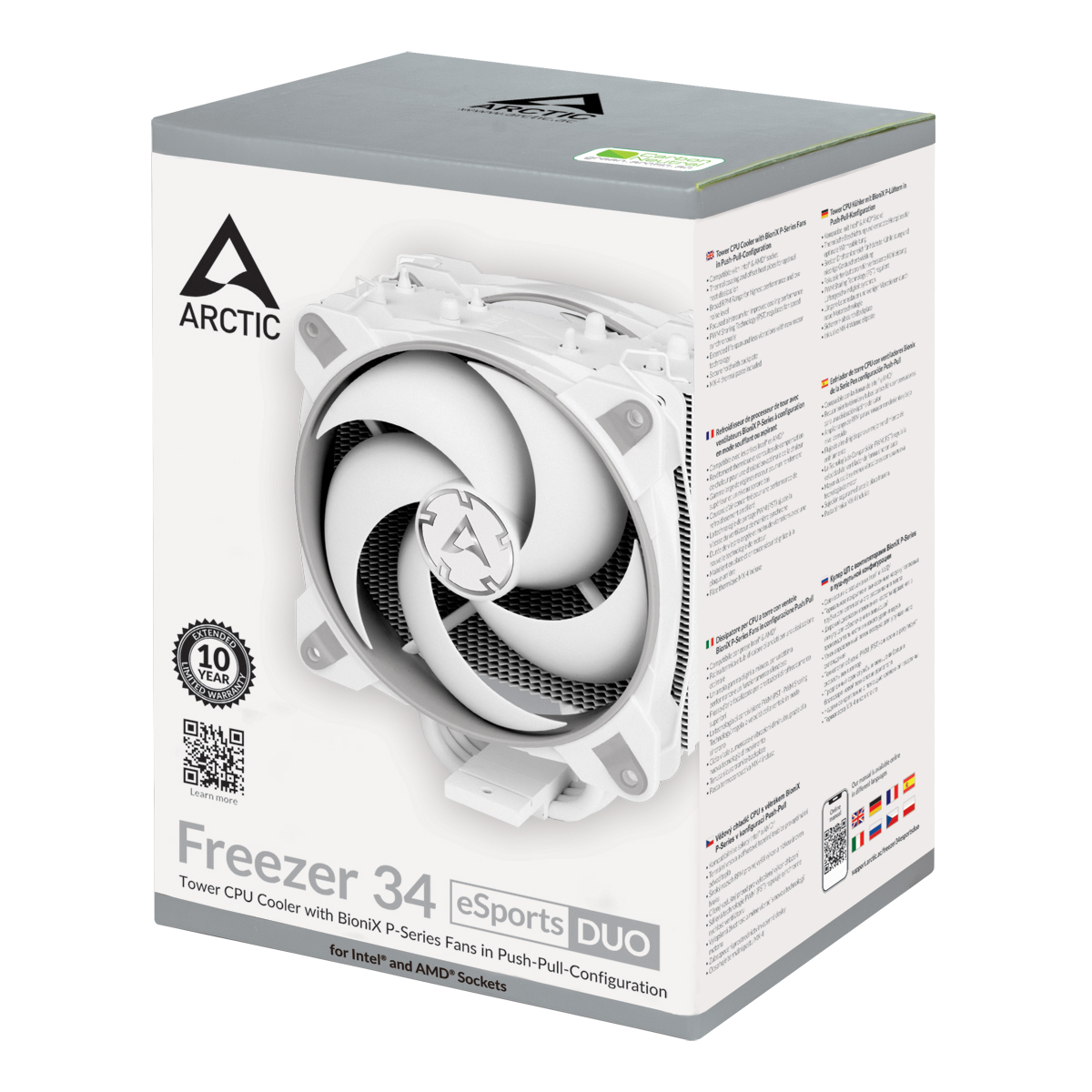 Вентилятор Arctic Cooling Freezer 34 eSports DUO Grey White (ACFRE00074A) (Soc1156/1155/1150/1151/2066/2011/AM4, 2х120мм, 200-2100rpm, 25-26dBA, 210W, 4-pin)