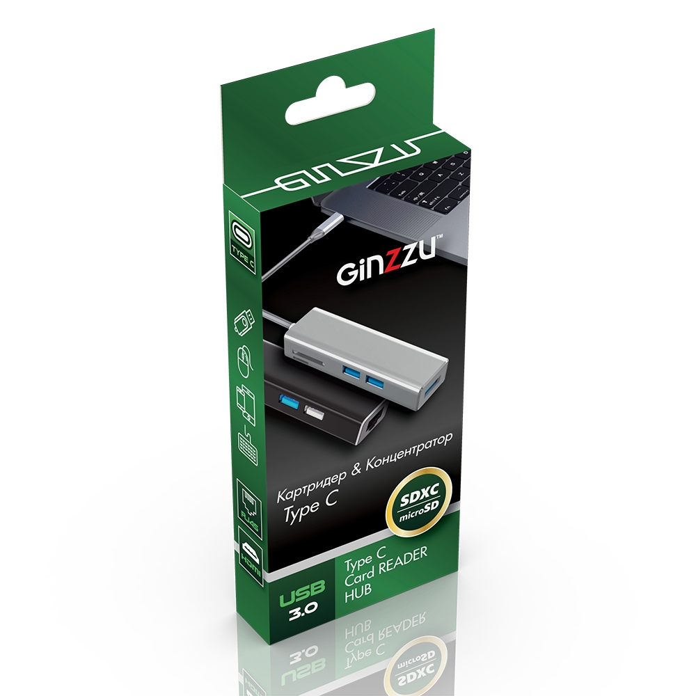  USB GINZZU GR-567UB (Type C to HDMI+2xUSB3.0+SDxx/microSDxx)