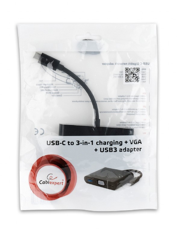 Переходник Cablexpert A-CM-VGA3in1-01 (USB Type-C вилка - VGA+USB3+USB-C (подзарядка))