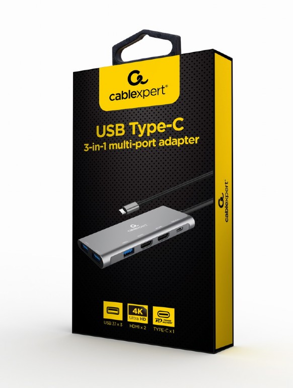 Переходник Cablexpert A-CM-COMBO3-01 Multiport Type-C to (3xUSB3+2xHDMI+PD)