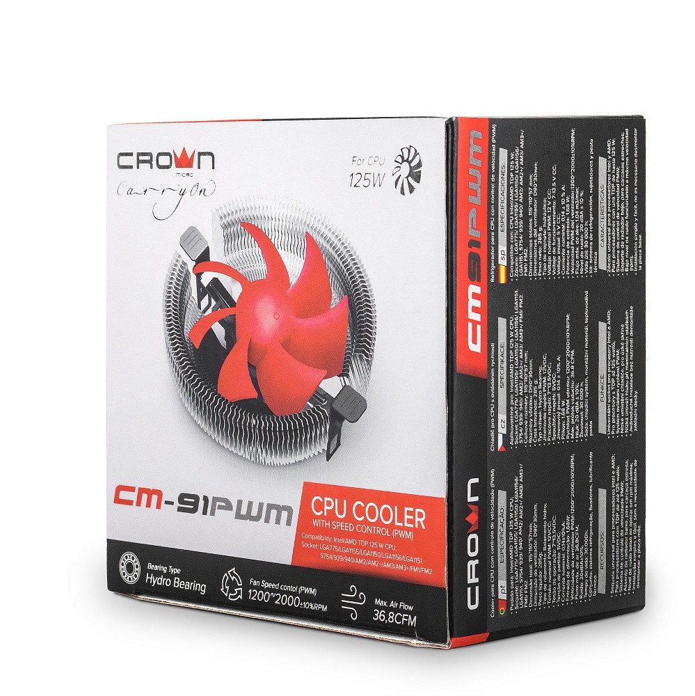 Вентилятор Crown CM-91PWM (2000об/мин, 36.8CFM, 20dB, 125W, 4pin, PWM) (Socket All)