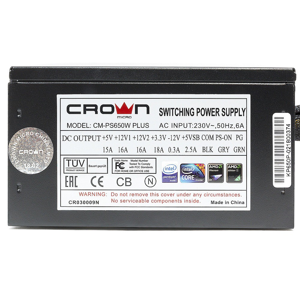 Блок питания 650W Crown CM-PS650W PLUS (140мм Red LED, 24+8pin, 1x6/8pin, 4xMolex, 4xSATA)