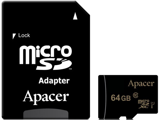 Карта памяти 64Gb Apacer microSDXC 64Gb (AP64GMCSX10U1-R) Class 10 UHS-I + SD Adapter