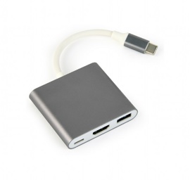 Переходник Cablexpert A-CM-HDMIF-02-SG Space Grey (USB Type-C вилка -> HDMI розетка, USB type-C розетка, USB 3.0 розетка, 4K/30Hz)