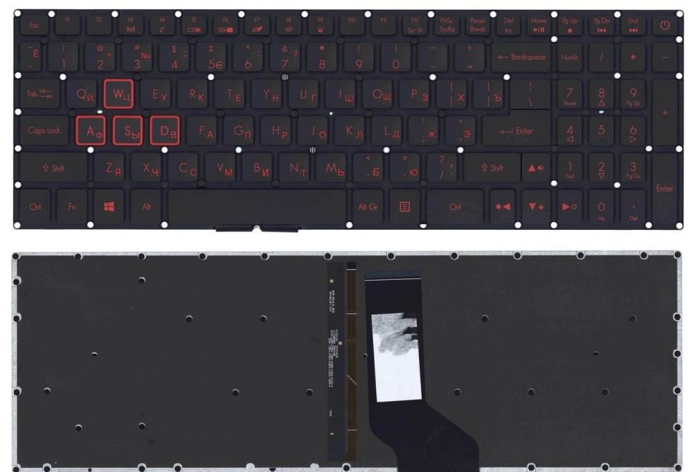 Клавиатура для ноутбука Acer Nitro 5 AN515 чёрная с красной подсветкой (063961)