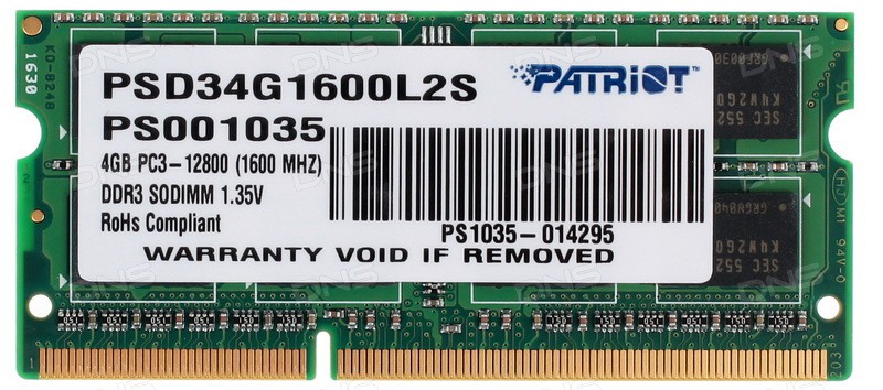 Оперативная память 4Gb Patriot Memory for Ultrabook PSD34G1600L2S 1600 PC-12800 1.35V CL11