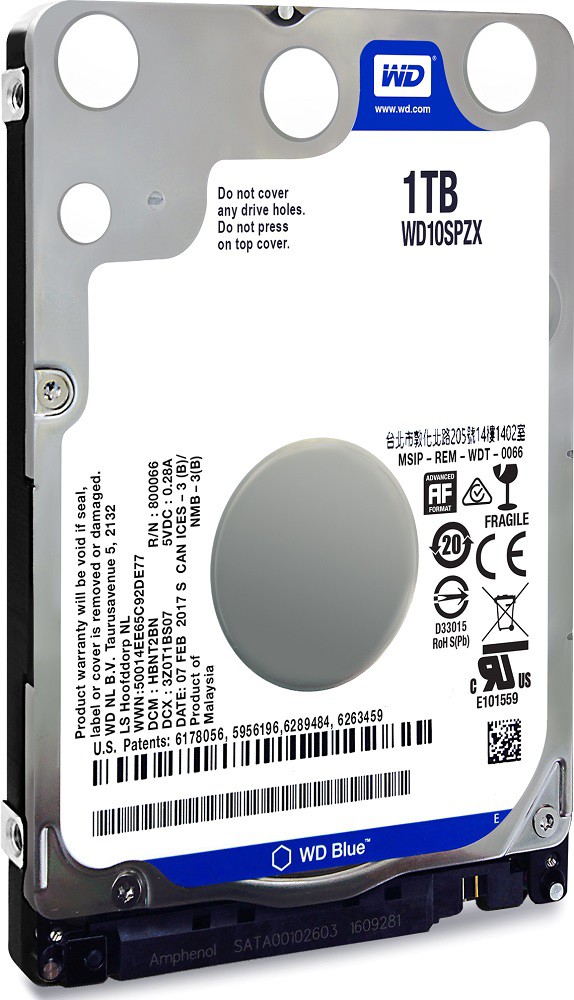Жесткий диск 1Tb Western Digital WD10SPZX Blue (SATA-6Gb/s, 5400rpm, 128Mb)