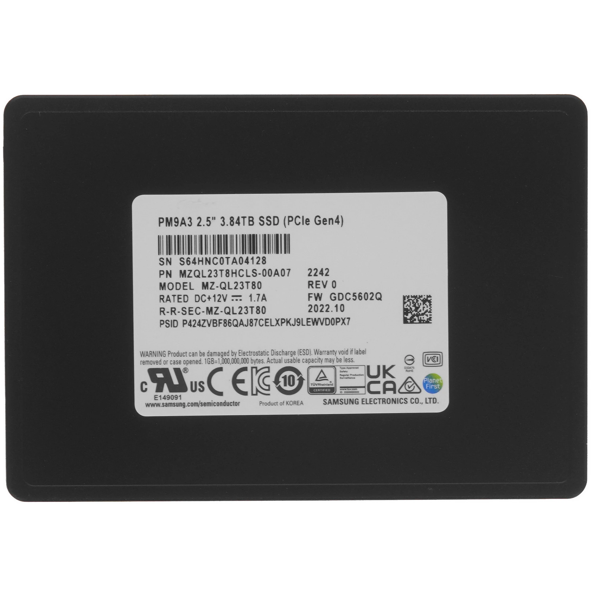 Жесткий диск SSD 3.84Tb Samsung PM9A3 (MZQL23T8HCLS-00A07)