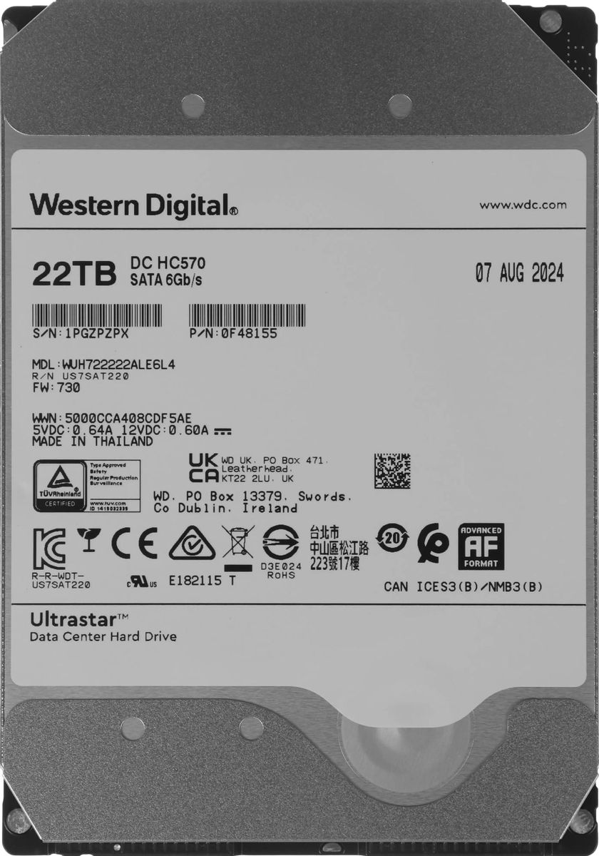 Жесткий диск 22Tb Western Digital Ultrastar DC HC570 (WUH722222ALE6L4)