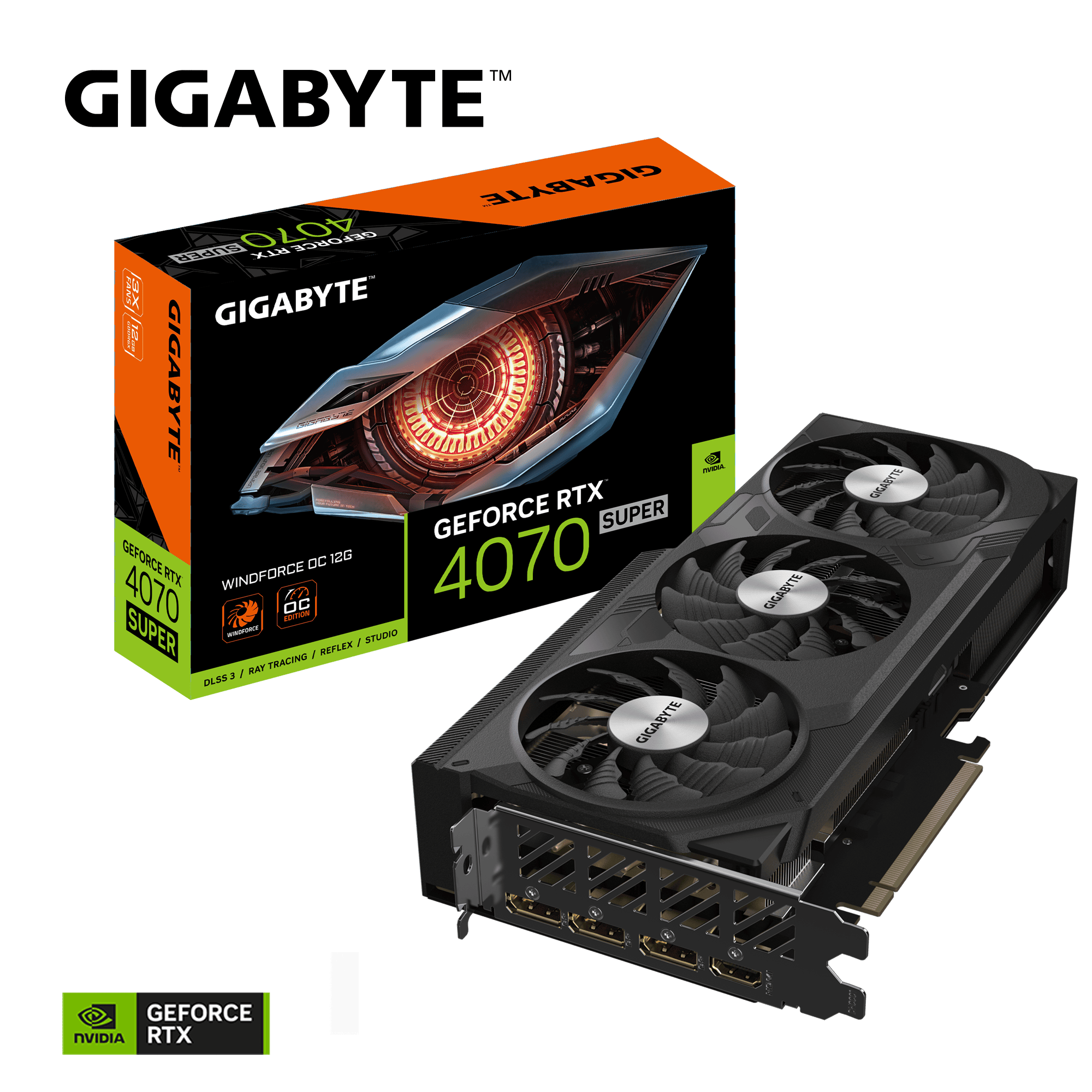 Видеокарта Gigabyte RTX 4070 Super Windforce OC 12G (GV-N407SWF3OC-12GD)