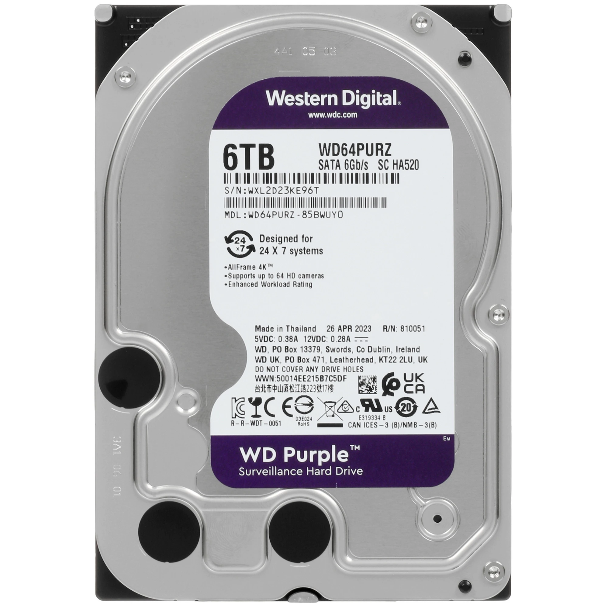 Жесткий диск 6Tb Western Digital Purple (WD64PURZ)