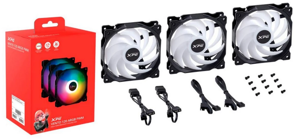 Набор вентиляторов ADATA XPG Vento 120x3 ARGB PWM (черный) (VENTO120ARGBPWM3C-BKCWW)