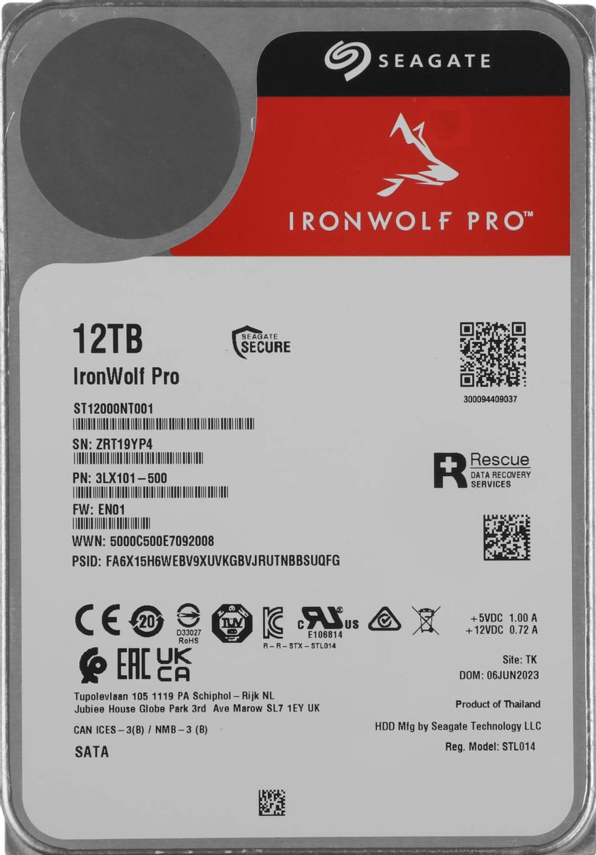 Жесткий диск 12Tb Seagate Ironwolf Pro (ST12000NT001)
