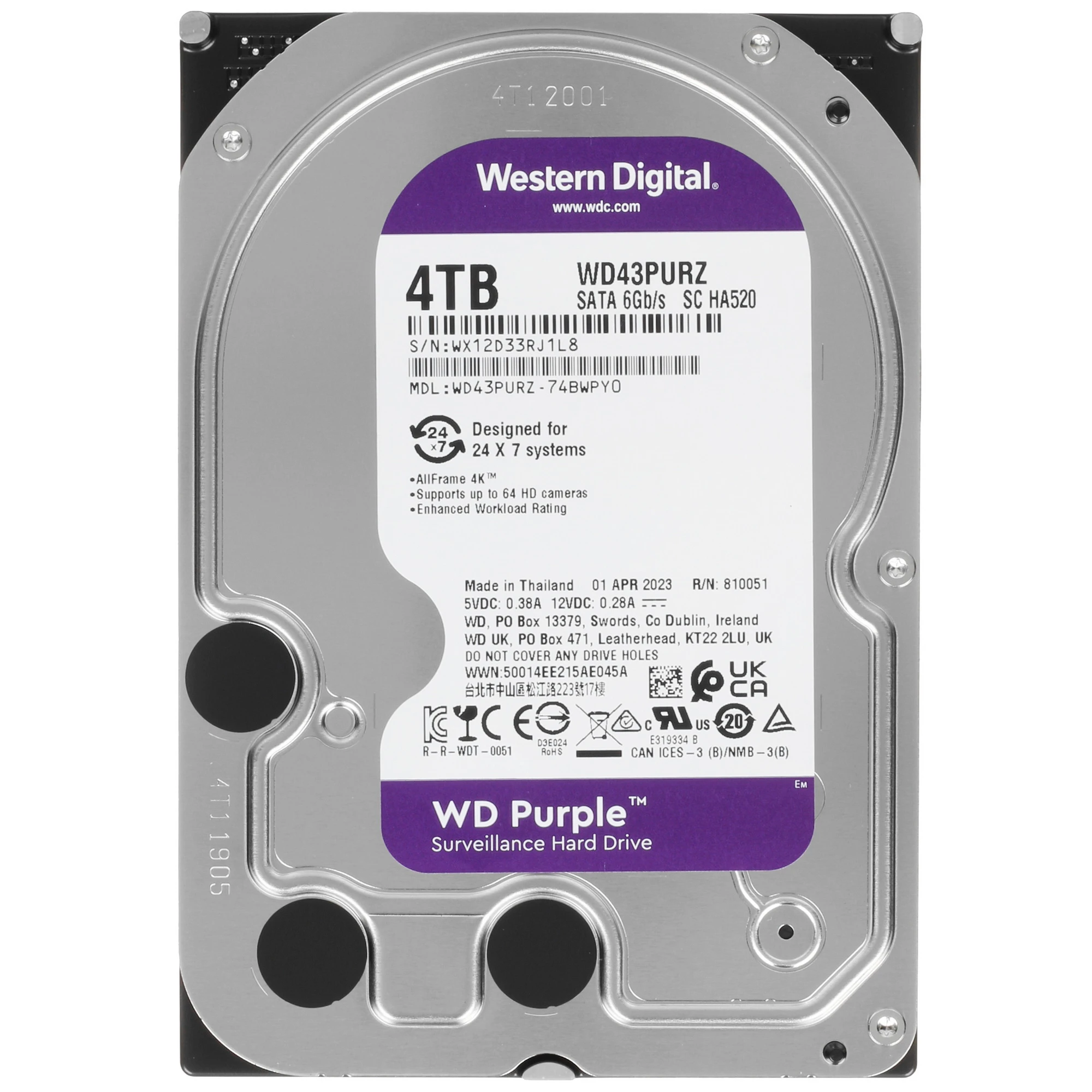 Жесткий диск 4Tb Western Digital Purple (WD43PURZ)