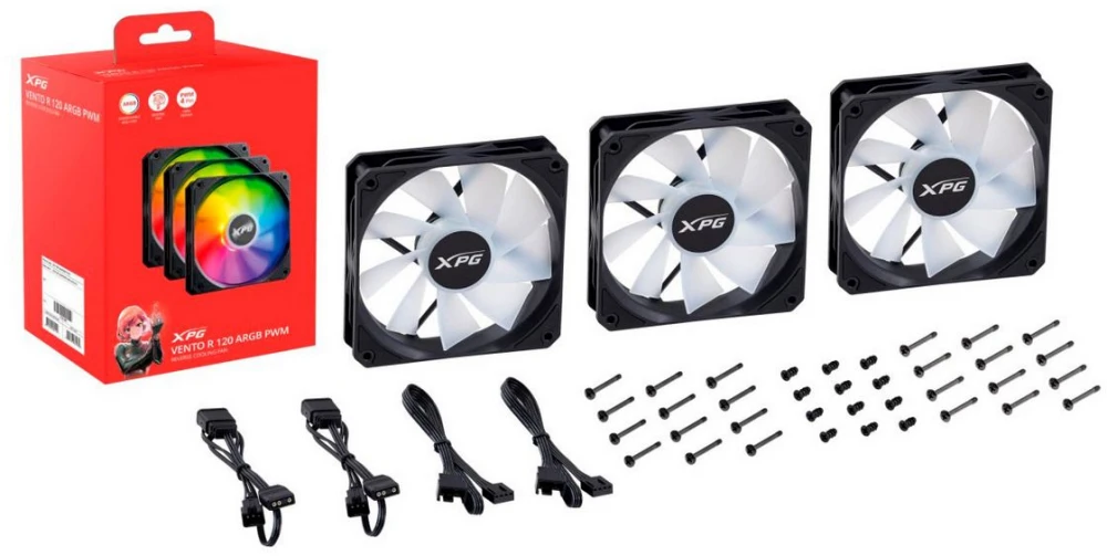 Набор вентиляторов ADATA XPG Vento R 120x3 ARGB PWM (черный) (VENTOR120ARGBPWM3C-BKCWW)