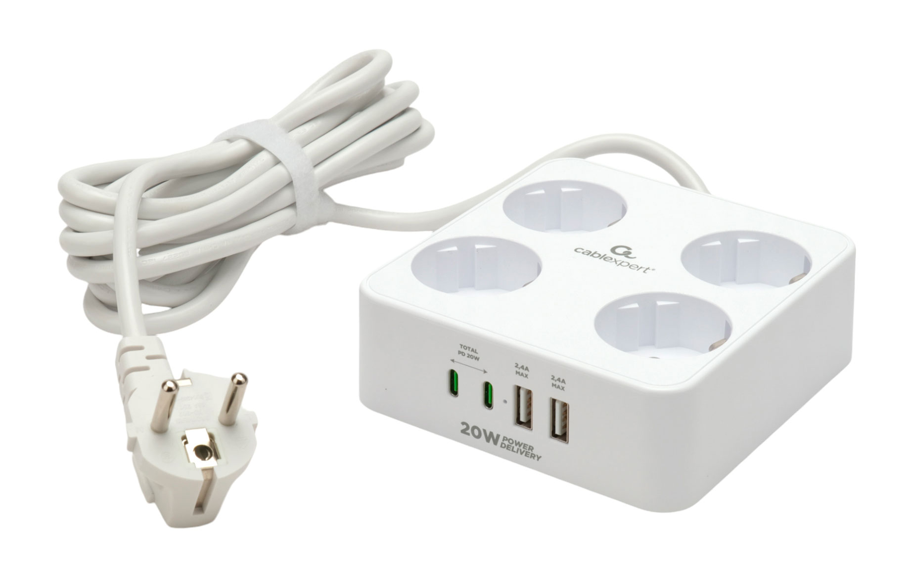 Сетевой фильтр Cablexpert PLT-4-C2U2-W-3