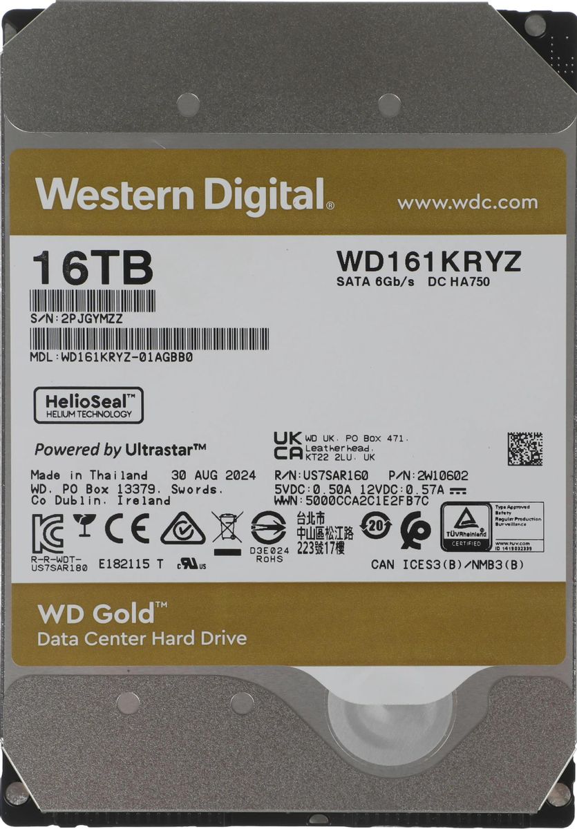 Жесткий диск 16Tb Western Digital Gold (WD161KRYZ)