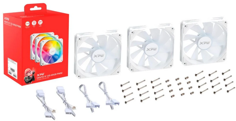 Набор вентиляторов ADATA XPG Vento R 120x3 ARGB PWM (белый) (VENTOR120ARGBPWM3C-WHCWW)