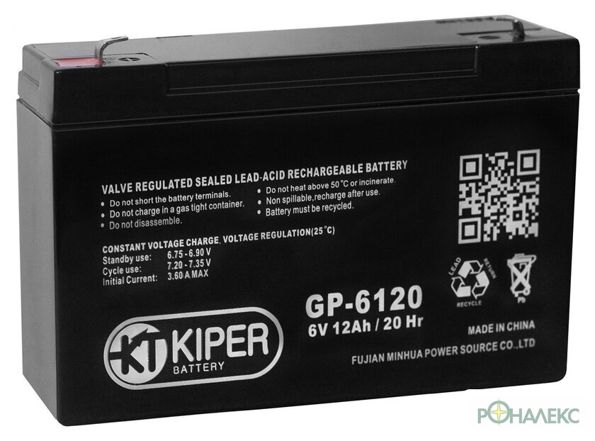 Аккумулятор для ИБП Kiper GP-6120 F1 (6В/12 А·ч) - фото