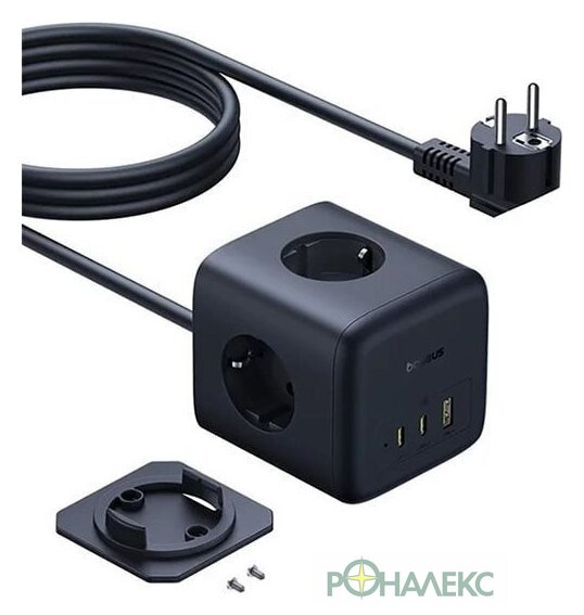 Удлинитель Baseus EnerFill FA11 Cube Power Strip 3AC+1U+2C 67W EU E00082100123-00 (1.5 м, черный) - фото4