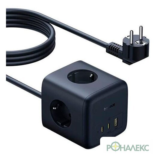 Удлинитель Baseus EnerFill FA11 Cube Power Strip 3AC+1U+2C 67W EU E00082100123-00 (1.5 м, черный) - фото