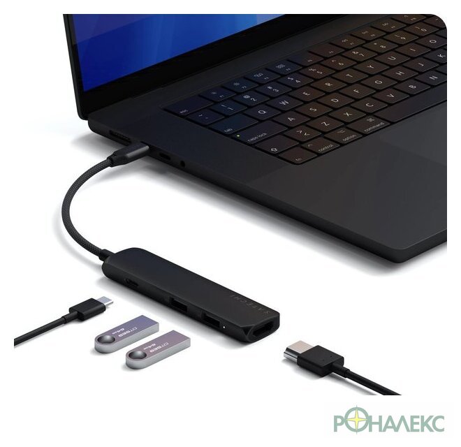 Док-станция Satechi 4-in-1 USB-C Slim Multiport Adapter 4K ST-P4SK (черный) - фото4
