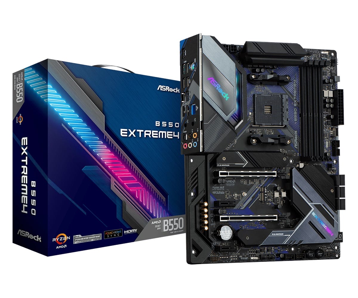 Материнская плата SocAM4 B550 Extreme4 Asrock ATX, AMD B550, 4xDDR4, 2xPCIe x16, 2xPCIe x1, 2xM.2