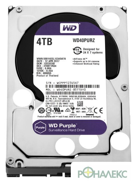 Жесткий диск WD Purple 4TB [WD40PURZ] - фото