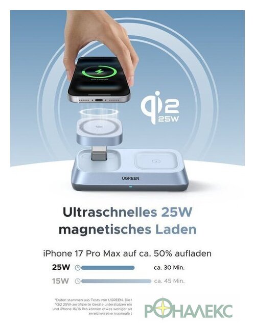 Беспроводное зарядное Ugreen MagFlow 3-in-1 W711 55677 (голубой) - фото2