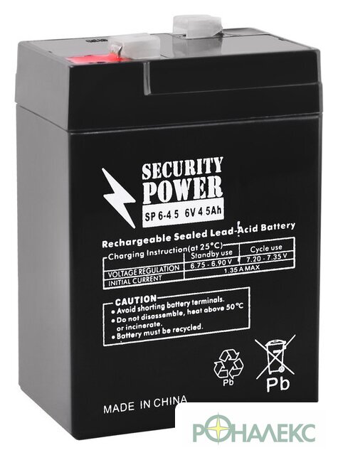 Аккумулятор для ИБП Security Power SP 6-4,5 F1 (6В/4.5 А·ч) - фото