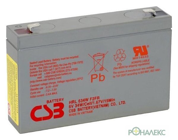 Аккумулятор для ИБП CSB Battery HRL634W F2FR (6В/9 А·ч) - фото