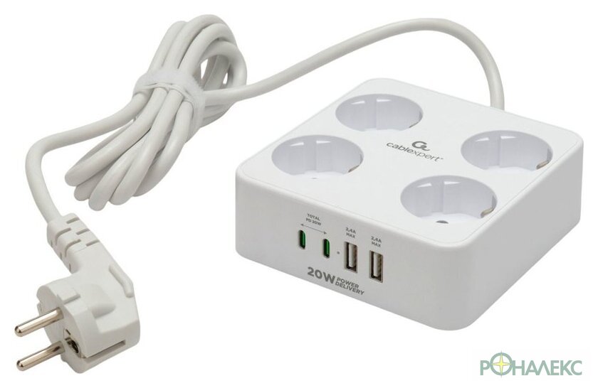 Сетевой фильтр Cablexpert PLT-4-C2U2-W-2 - фото
