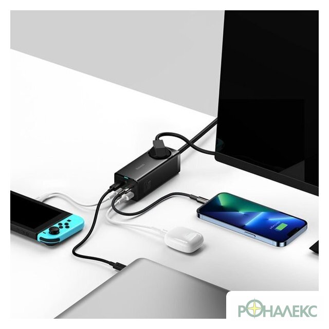 Сетевое зарядное Baseus GaN3 Pro Desktop Powerstrip AC+2U+2C 65W PSZM000901 - фото3