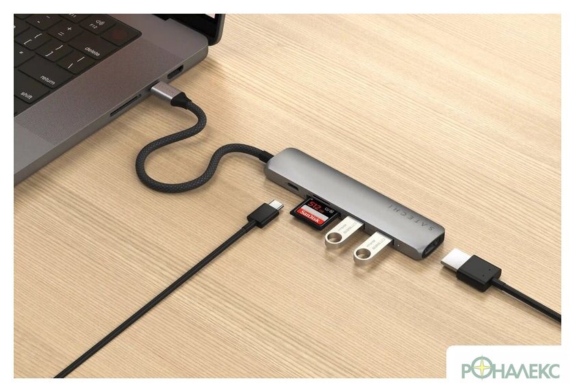 Док-станция Satechi 6-in-1 USB-C Slim Multiport Adapter ST-P6SM (серый) - фото4