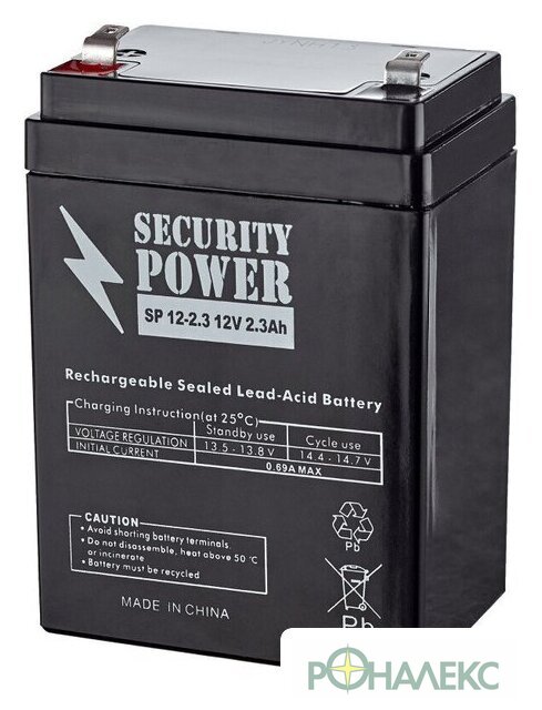 Аккумулятор для ИБП Security Power SP 12-2.3H F1 (12В/2.3 А·ч) - фото