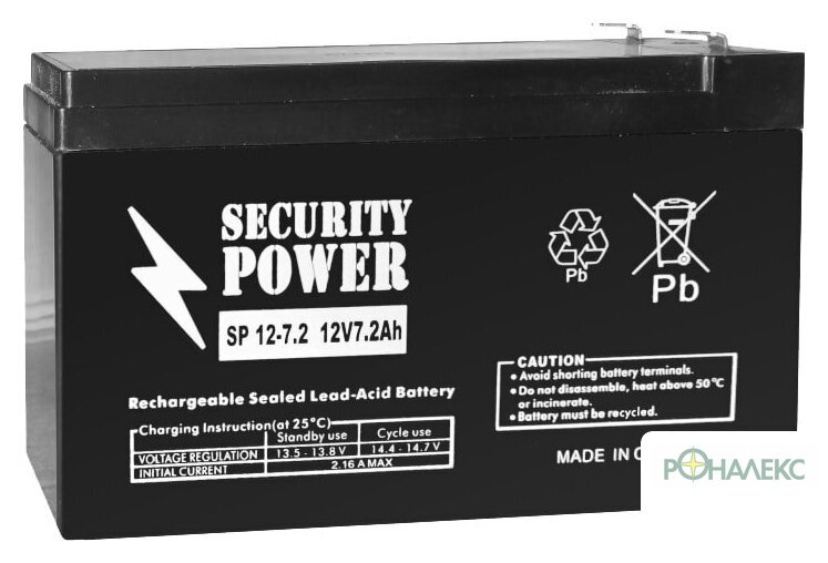 Аккумулятор для ИБП Security Power SP 12-7.2 F2 (12В/7.2 А·ч) - фото